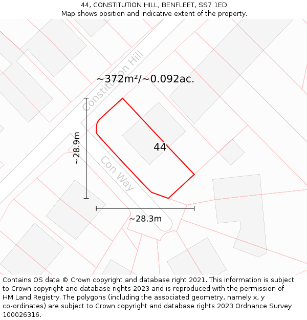 44, CONSTITUTION HILL, BENFLEET, SS7 1ED: Plot and title map