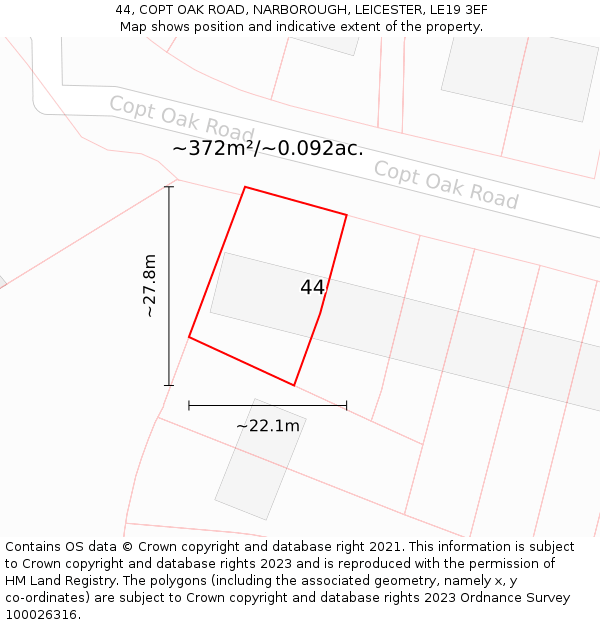 44, COPT OAK ROAD, NARBOROUGH, LEICESTER, LE19 3EF: Plot and title map