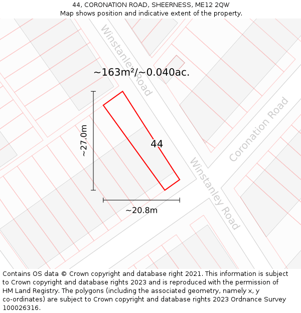 44, CORONATION ROAD, SHEERNESS, ME12 2QW: Plot and title map
