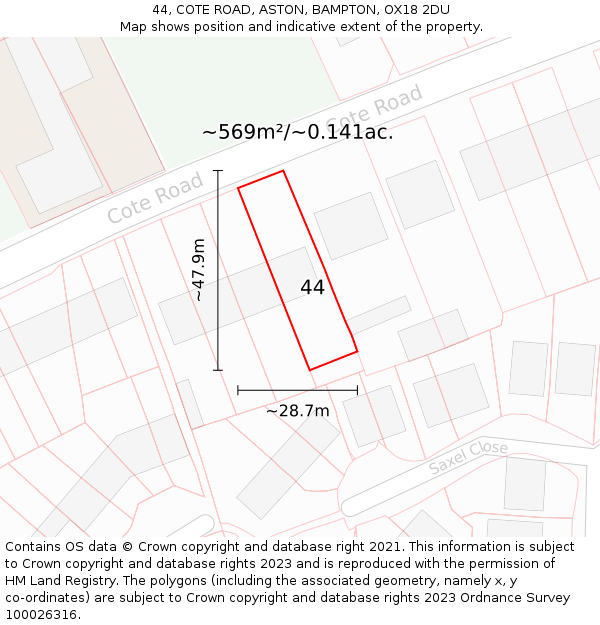 44, COTE ROAD, ASTON, BAMPTON, OX18 2DU: Plot and title map