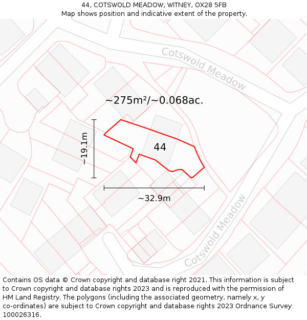 44, COTSWOLD MEADOW, WITNEY, OX28 5FB: Plot and title map