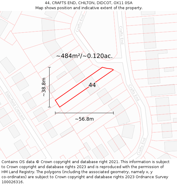 44, CRAFTS END, CHILTON, DIDCOT, OX11 0SA: Plot and title map