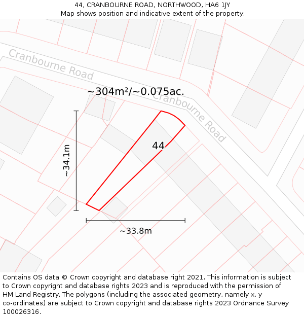 44, CRANBOURNE ROAD, NORTHWOOD, HA6 1JY: Plot and title map