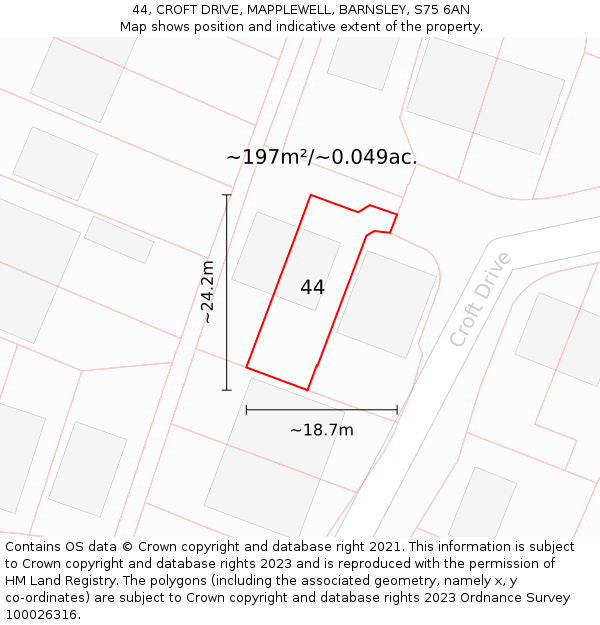 44, CROFT DRIVE, MAPPLEWELL, BARNSLEY, S75 6AN: Plot and title map