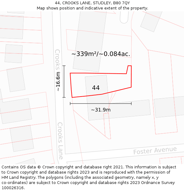 44, CROOKS LANE, STUDLEY, B80 7QY: Plot and title map