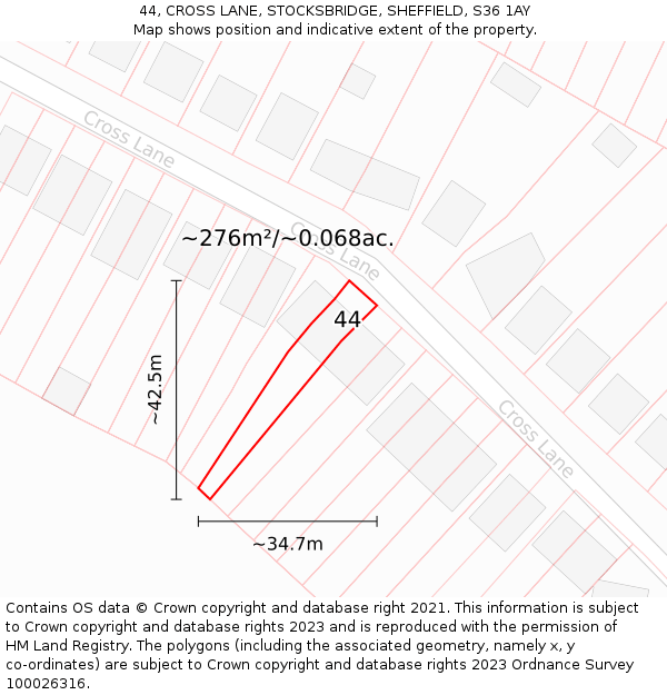 44, CROSS LANE, STOCKSBRIDGE, SHEFFIELD, S36 1AY: Plot and title map