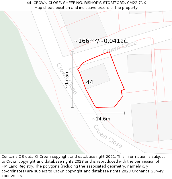 44, CROWN CLOSE, SHEERING, BISHOP'S STORTFORD, CM22 7NX: Plot and title map