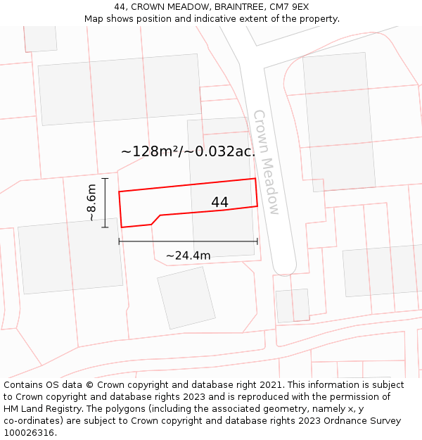 44, CROWN MEADOW, BRAINTREE, CM7 9EX: Plot and title map