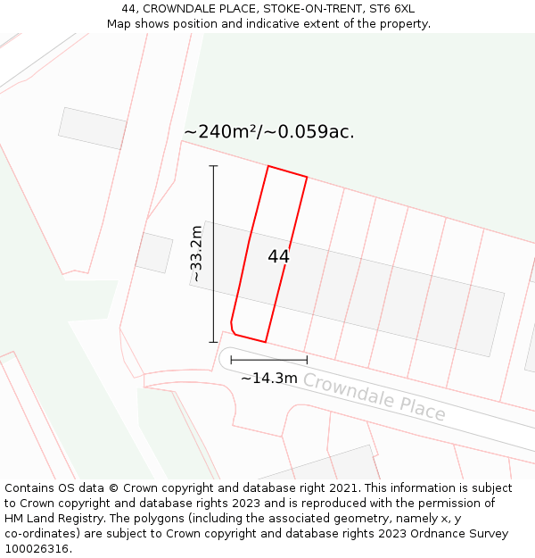 44, CROWNDALE PLACE, STOKE-ON-TRENT, ST6 6XL: Plot and title map