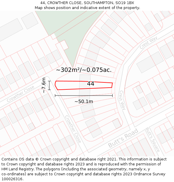 44, CROWTHER CLOSE, SOUTHAMPTON, SO19 1BX: Plot and title map