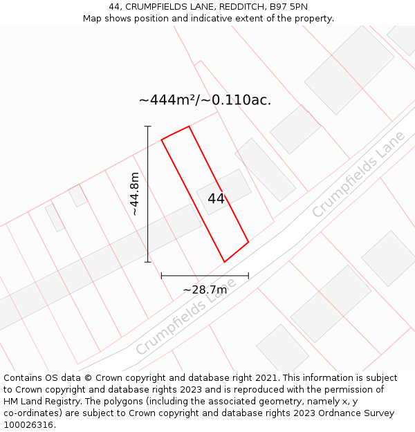 44, CRUMPFIELDS LANE, REDDITCH, B97 5PN: Plot and title map