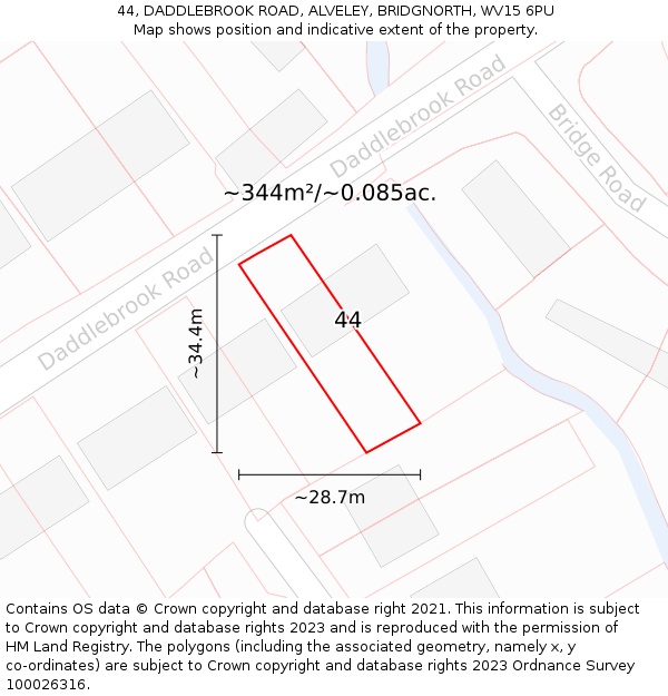44, DADDLEBROOK ROAD, ALVELEY, BRIDGNORTH, WV15 6PU: Plot and title map