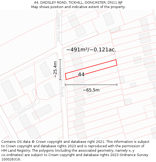 44, DADSLEY ROAD, TICKHILL, DONCASTER, DN11 9JF: Plot and title map