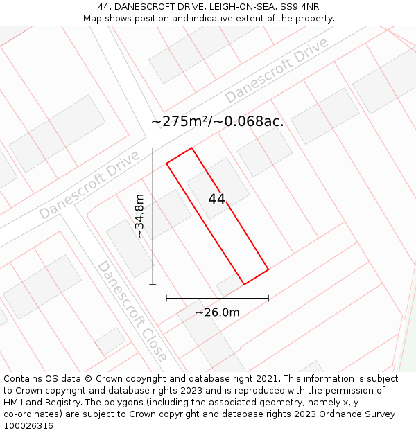 44, DANESCROFT DRIVE, LEIGH-ON-SEA, SS9 4NR: Plot and title map