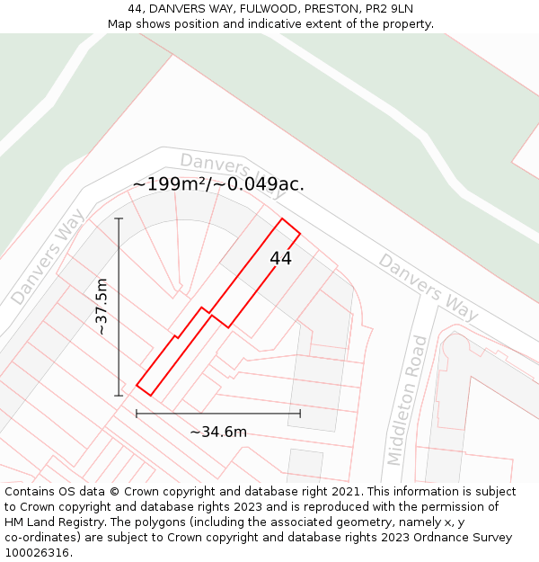 44, DANVERS WAY, FULWOOD, PRESTON, PR2 9LN: Plot and title map