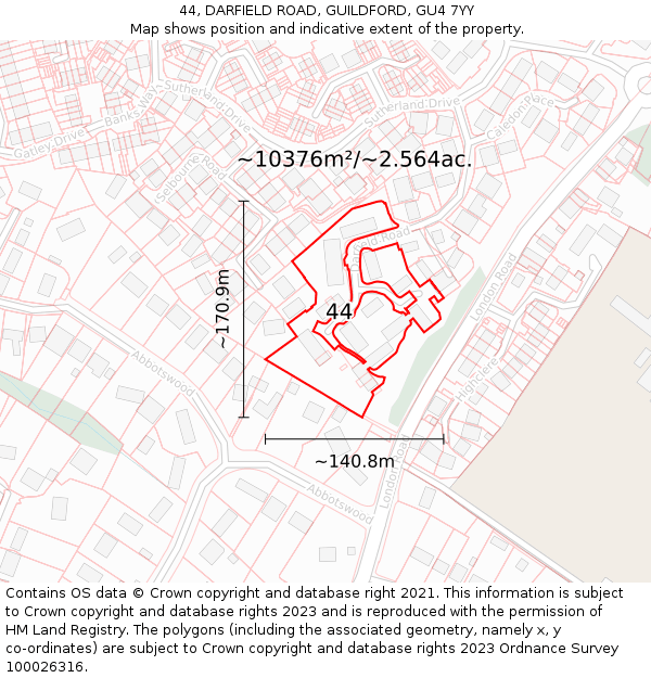 44, DARFIELD ROAD, GUILDFORD, GU4 7YY: Plot and title map
