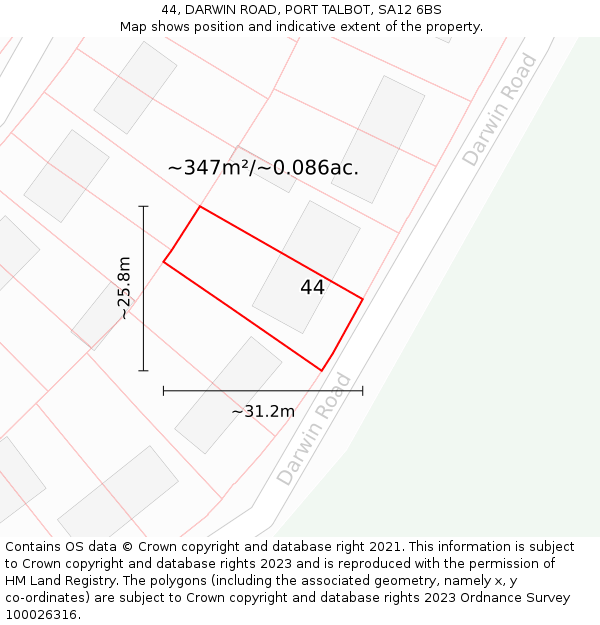 44, DARWIN ROAD, PORT TALBOT, SA12 6BS: Plot and title map