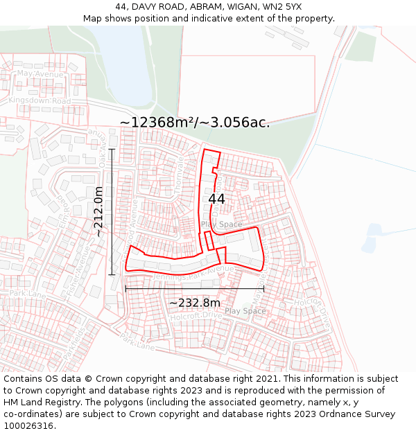 44, DAVY ROAD, ABRAM, WIGAN, WN2 5YX: Plot and title map