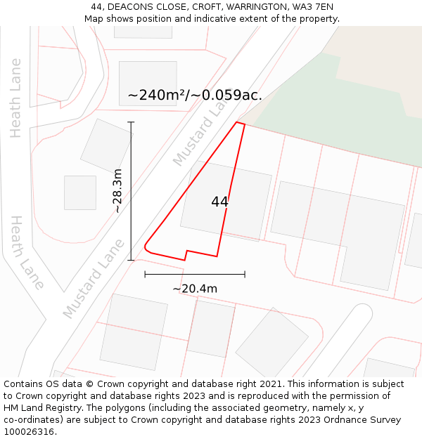 44, DEACONS CLOSE, CROFT, WARRINGTON, WA3 7EN: Plot and title map