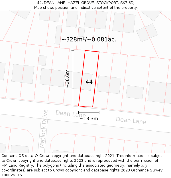 44, DEAN LANE, HAZEL GROVE, STOCKPORT, SK7 6DJ: Plot and title map