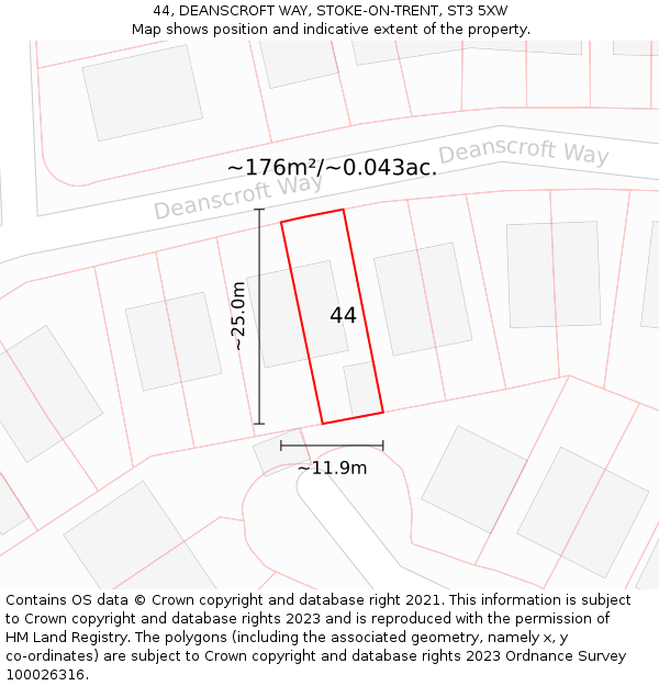 44, DEANSCROFT WAY, STOKE-ON-TRENT, ST3 5XW: Plot and title map
