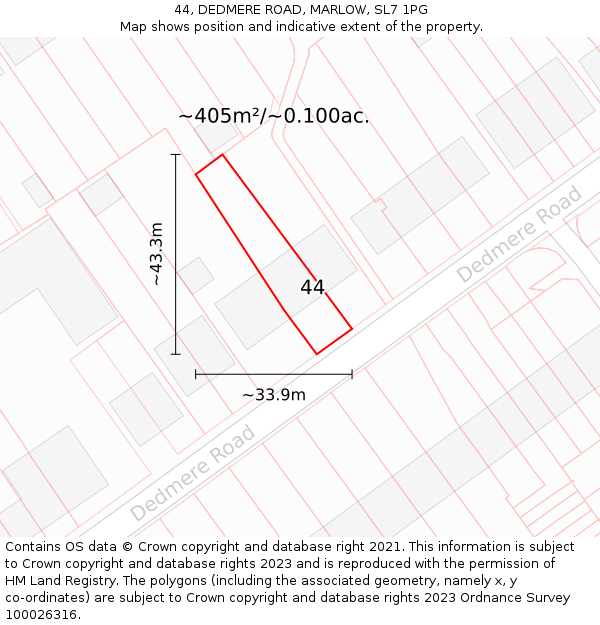 44, DEDMERE ROAD, MARLOW, SL7 1PG: Plot and title map