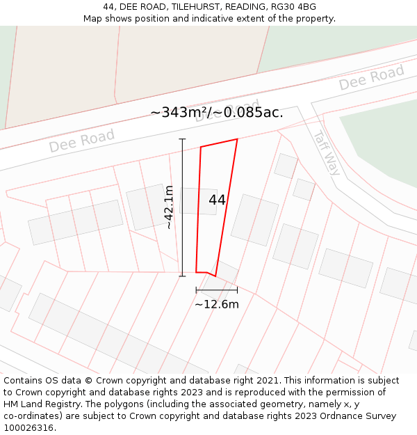 44, DEE ROAD, TILEHURST, READING, RG30 4BG: Plot and title map