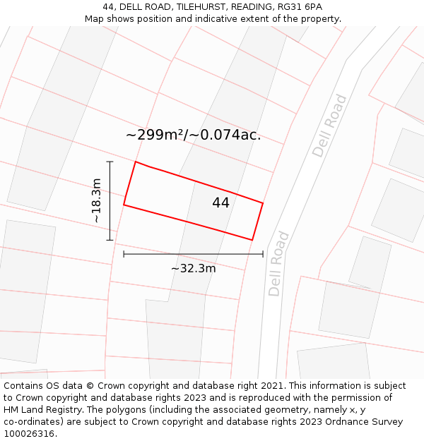 44, DELL ROAD, TILEHURST, READING, RG31 6PA: Plot and title map