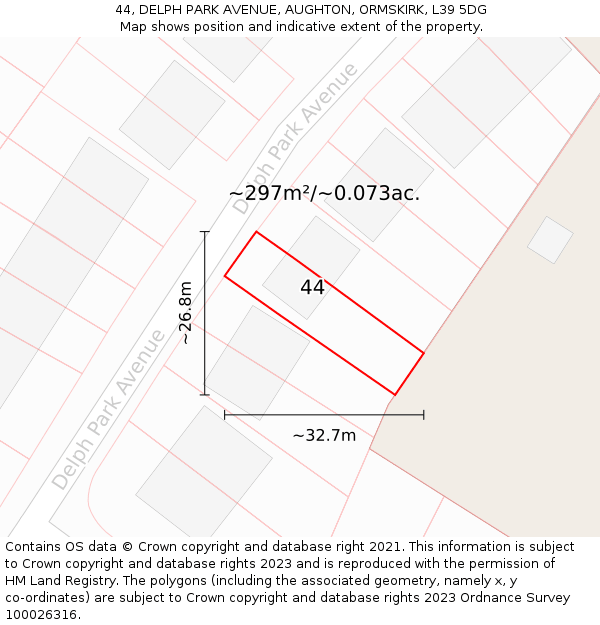 44, DELPH PARK AVENUE, AUGHTON, ORMSKIRK, L39 5DG: Plot and title map