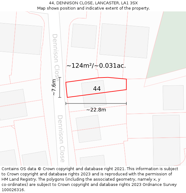 44, DENNISON CLOSE, LANCASTER, LA1 3SX: Plot and title map