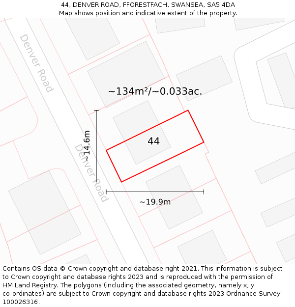 44, DENVER ROAD, FFORESTFACH, SWANSEA, SA5 4DA: Plot and title map