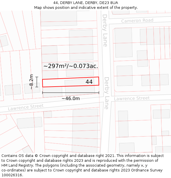 44, DERBY LANE, DERBY, DE23 8UA: Plot and title map