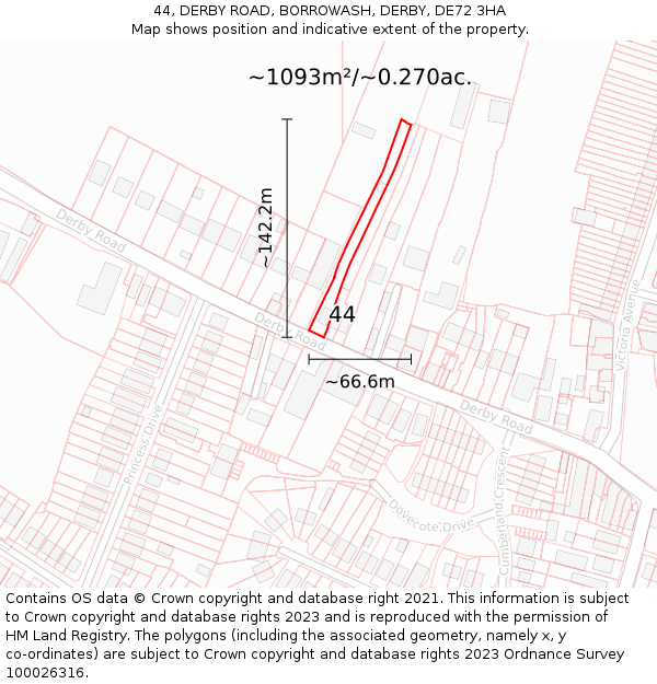 44, DERBY ROAD, BORROWASH, DERBY, DE72 3HA: Plot and title map