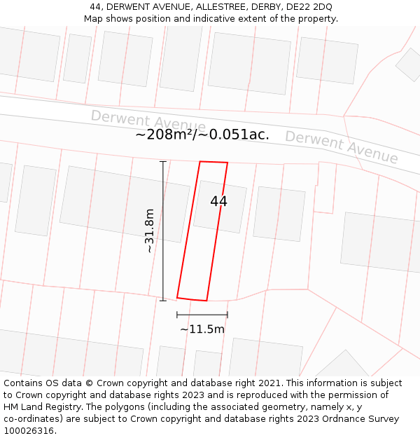 44, DERWENT AVENUE, ALLESTREE, DERBY, DE22 2DQ: Plot and title map