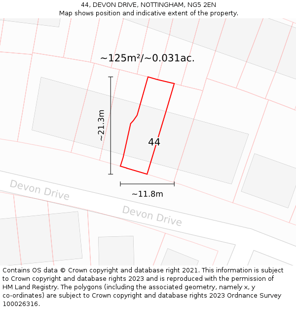 44, DEVON DRIVE, NOTTINGHAM, NG5 2EN: Plot and title map