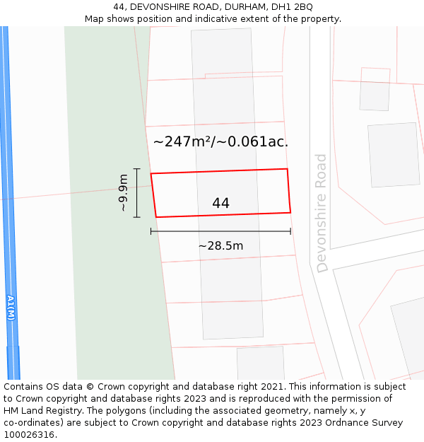 44, DEVONSHIRE ROAD, DURHAM, DH1 2BQ: Plot and title map