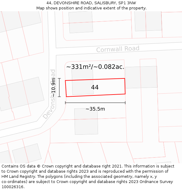 44, DEVONSHIRE ROAD, SALISBURY, SP1 3NW: Plot and title map