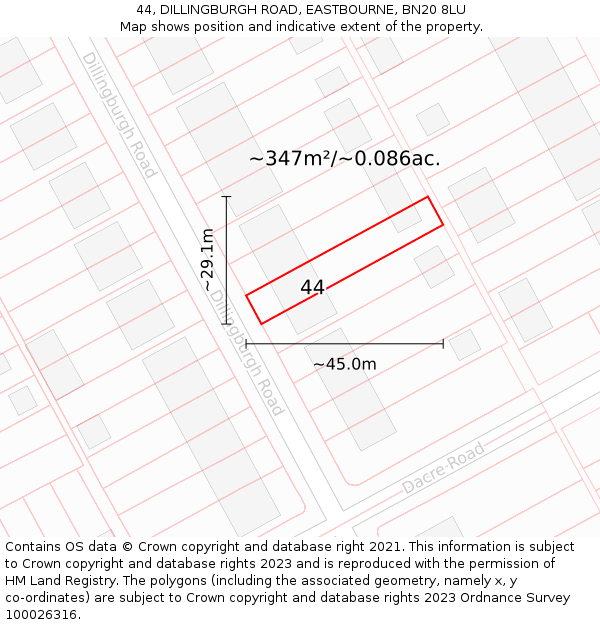 44, DILLINGBURGH ROAD, EASTBOURNE, BN20 8LU: Plot and title map
