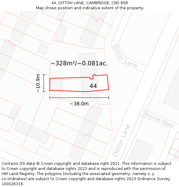44, DITTON LANE, CAMBRIDGE, CB5 8SR: Plot and title map