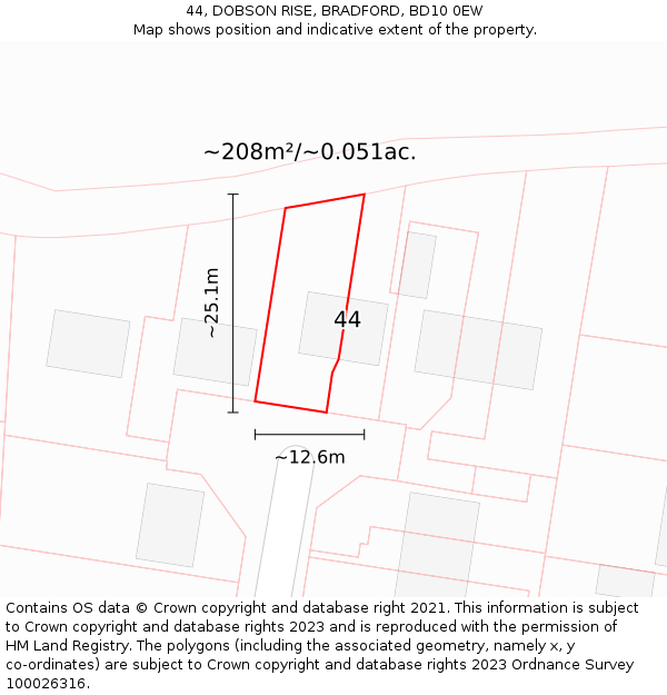 44, DOBSON RISE, BRADFORD, BD10 0EW: Plot and title map