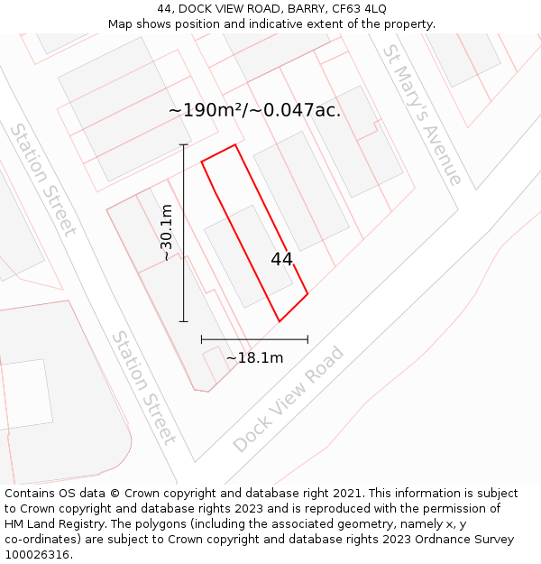 44, DOCK VIEW ROAD, BARRY, CF63 4LQ: Plot and title map