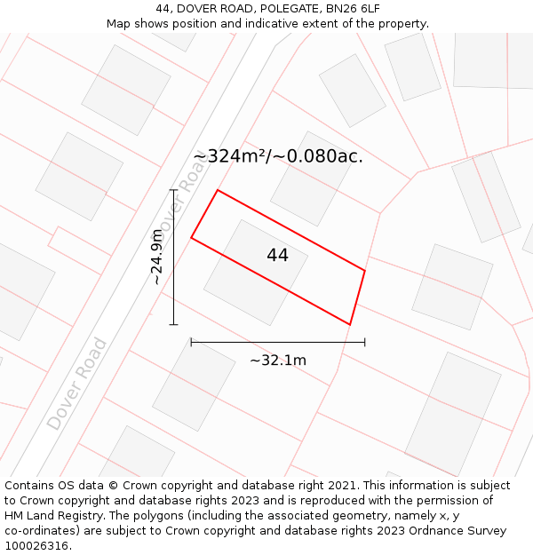 44, DOVER ROAD, POLEGATE, BN26 6LF: Plot and title map