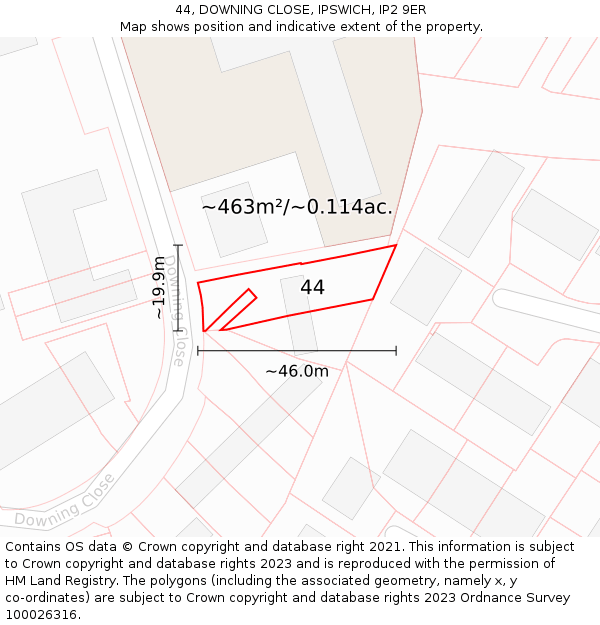 44, DOWNING CLOSE, IPSWICH, IP2 9ER: Plot and title map
