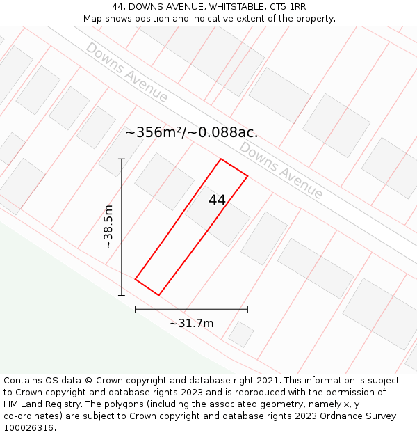 44, DOWNS AVENUE, WHITSTABLE, CT5 1RR: Plot and title map