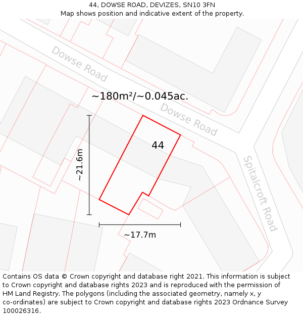44, DOWSE ROAD, DEVIZES, SN10 3FN: Plot and title map