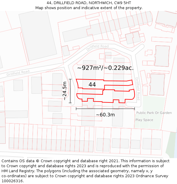 44, DRILLFIELD ROAD, NORTHWICH, CW9 5HT: Plot and title map