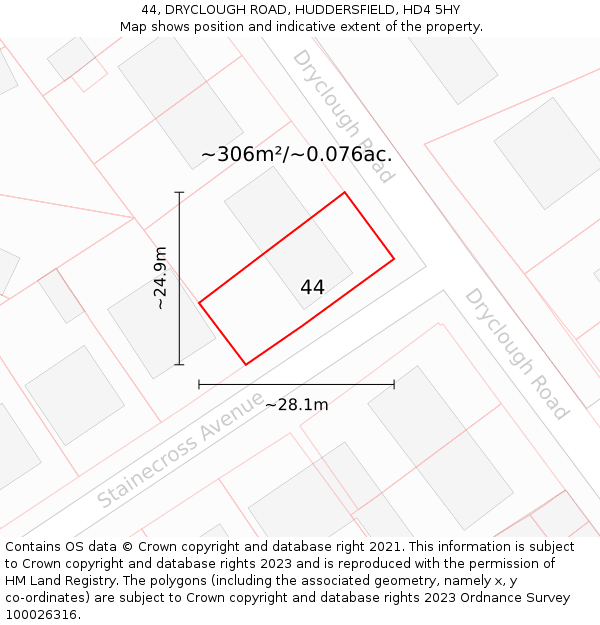 44, DRYCLOUGH ROAD, HUDDERSFIELD, HD4 5HY: Plot and title map