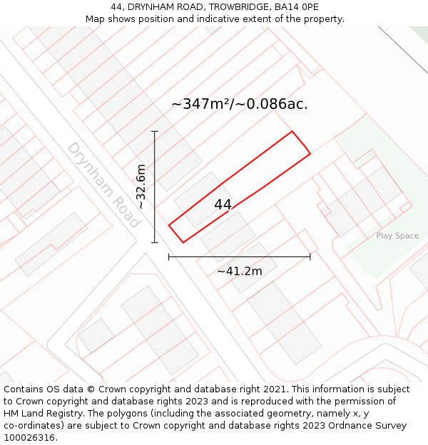 44, DRYNHAM ROAD, TROWBRIDGE, BA14 0PE: Plot and title map