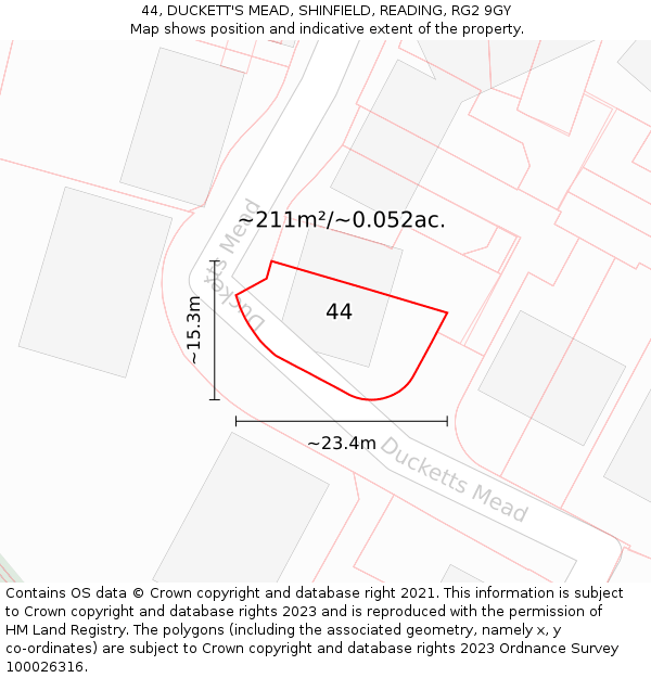 44, DUCKETT'S MEAD, SHINFIELD, READING, RG2 9GY: Plot and title map