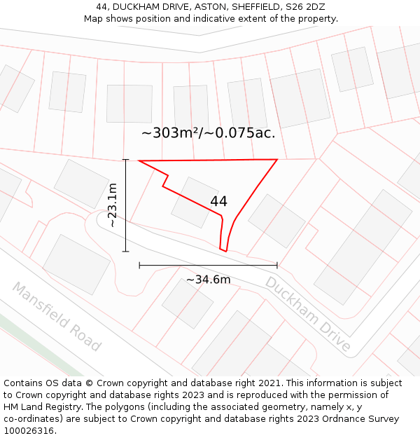 44, DUCKHAM DRIVE, ASTON, SHEFFIELD, S26 2DZ: Plot and title map